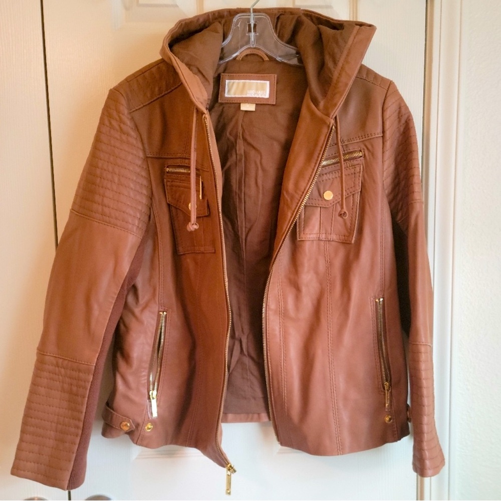 NWT Michael Kors Camel Brown Leather Jacket